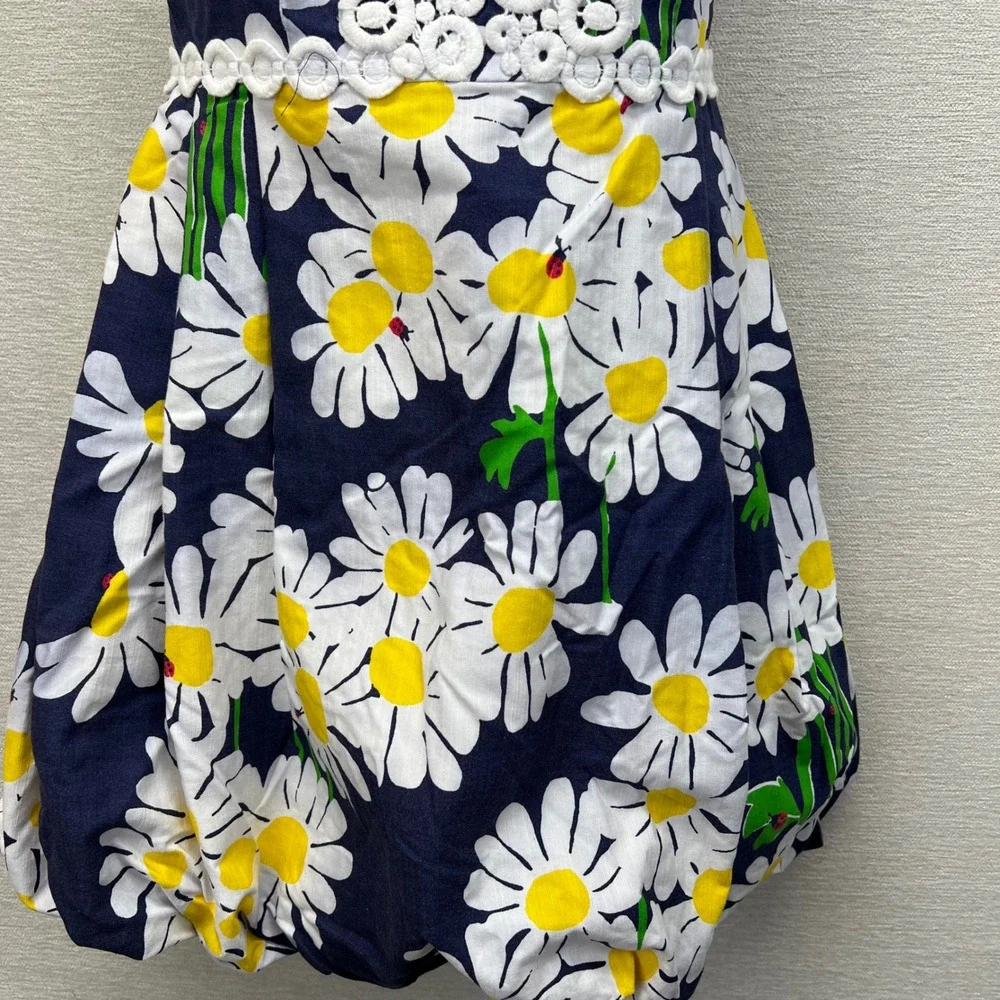 Lilly Pulitzer Original Look Lady Navy Daisy Strapless Ladybug Bubble Dress Sz 2